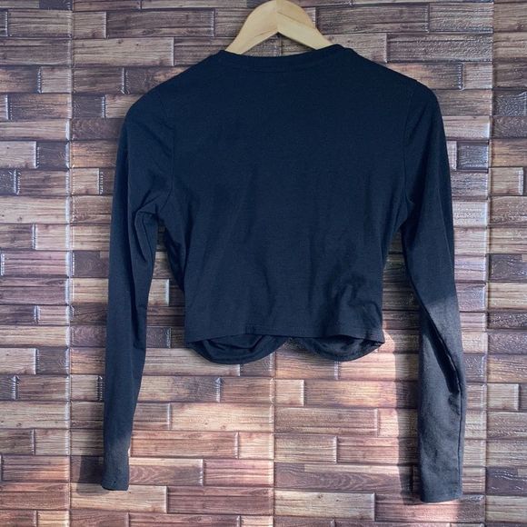 Missufe Women's Athletic Long Sleeve Shirts Cross Wrap Workout Small Crop Top - Picture 2 of 8